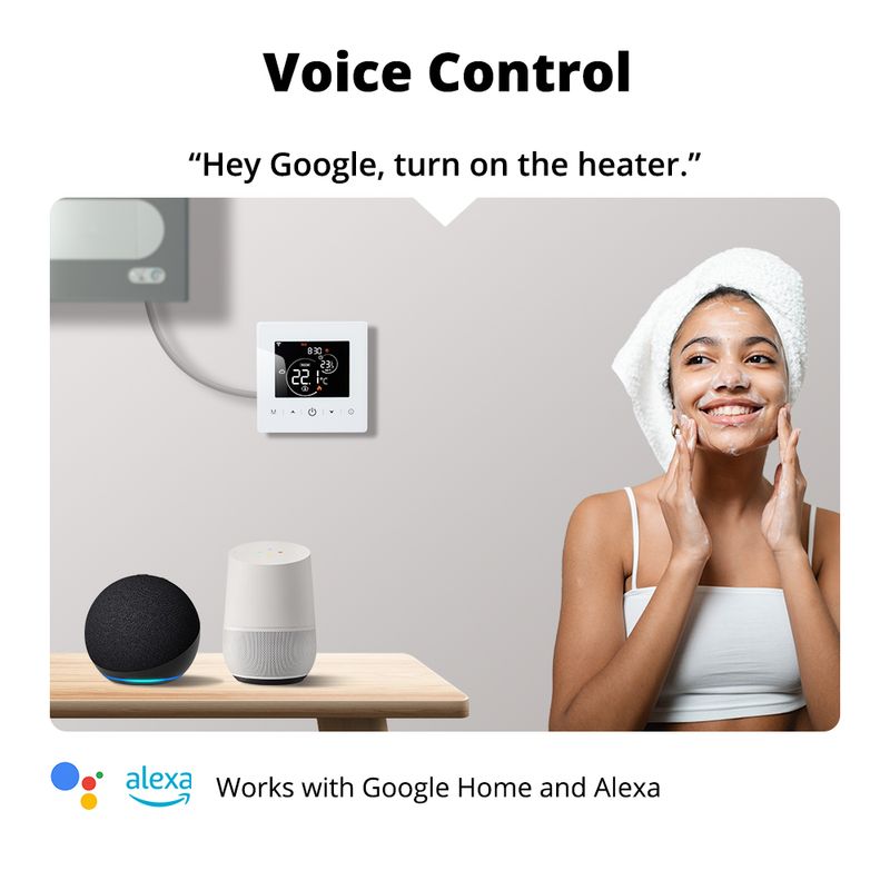 Baterijos miltelių kambario temperatūros valdiklis „Tuya Smart WiFi“ termostatas dujiniam katilui, veikiantis su „Alxa Google“_voghion.com