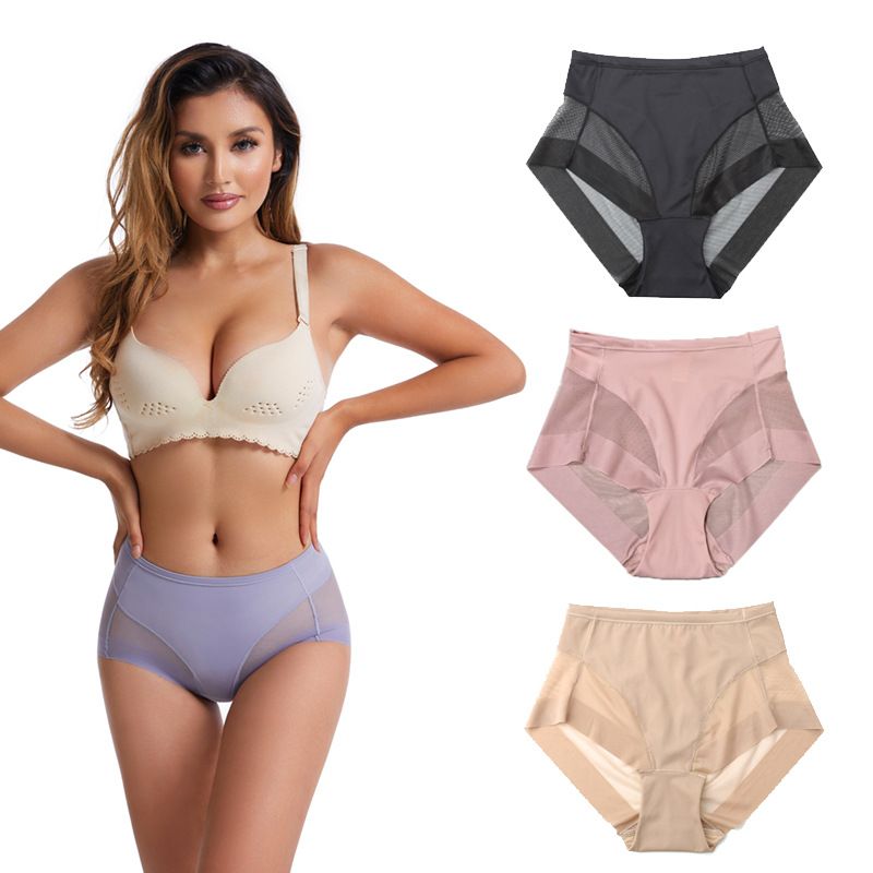2025d Mid-Waist Transparent Mesh Triangle Panties Waist-Cinching Comfortable Ice Silk Women's Underwear Plus Size_voghion.com