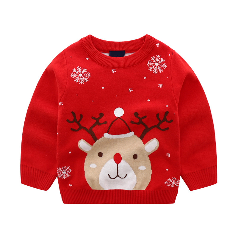 Vêtements d'automne/hiver pour enfants, pull de noël en Jacquard, flocon de neige, fauve, en Double coton, pour garçons et filles_voghion.com