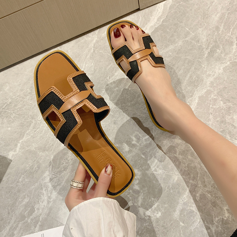 Retro Denim farblich passende Hausschuhe Damen Sommer Oberbekleidung 2023 neue Netz rote Ins Strandschuhe lässige Sandalen_voghion.com