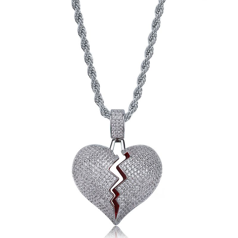 Sieraden voor heren Persoonlijkheid Hot Style Gebroken Hart Vorm Gebroken Hart Mannelijke en Vrouwelijke Koppel Hanger Volle Zirkoon Hip Hop Ketting_voghion.com