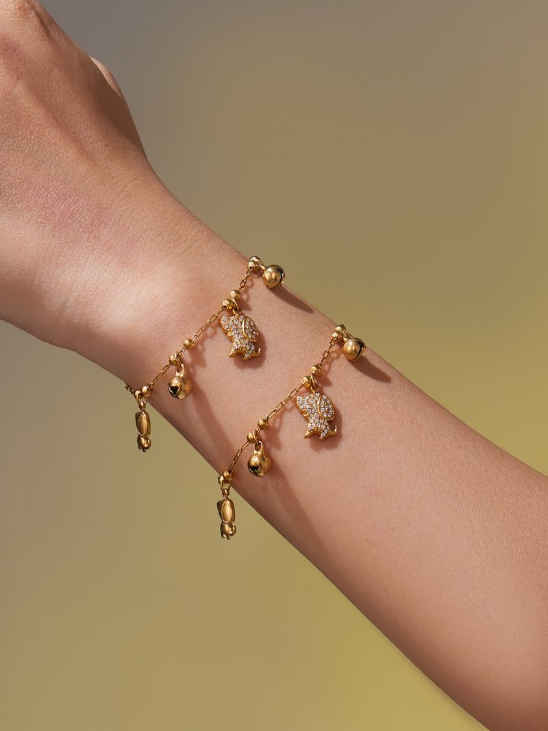 Fangtang 5A Zircon Dog Bell Shaped Multi Accessory Bracelet Necklace Set Stainless Steel Material_voghion.com