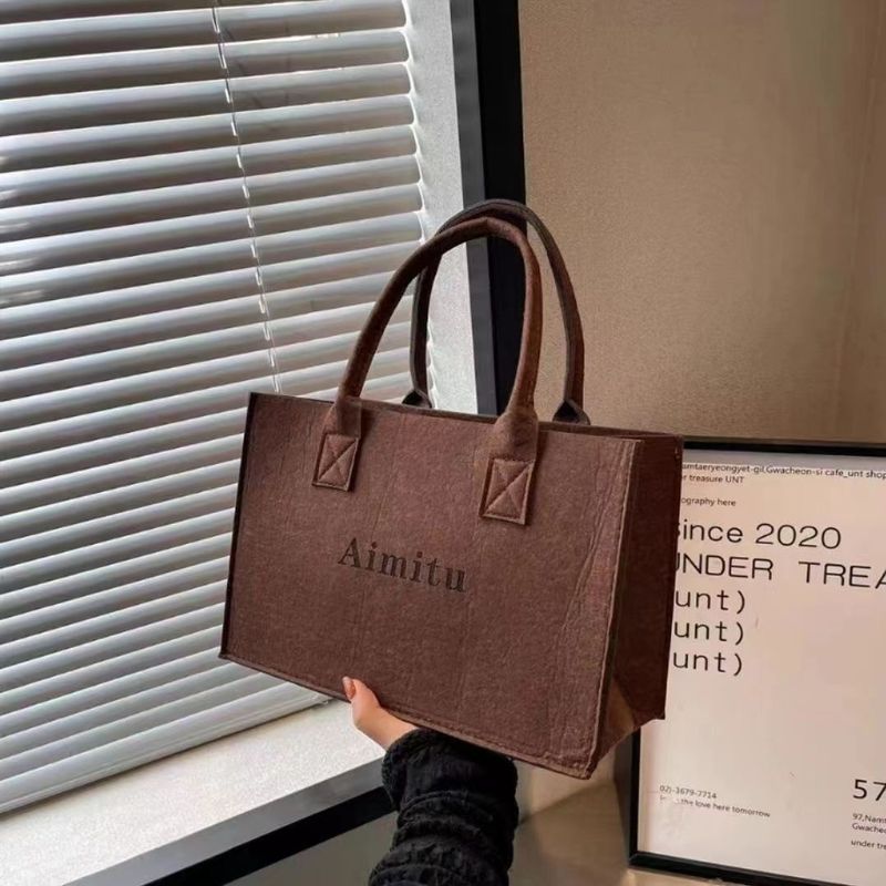 Felt Tote Gift Handbag Shopping Open Bag Thickened Customizable Ins Style Large Capacity_voghion.com