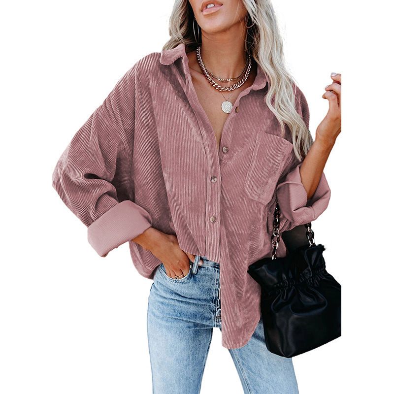 Women's clothing autumn and winter Oversize corduroy loose button shirt_voghion.com