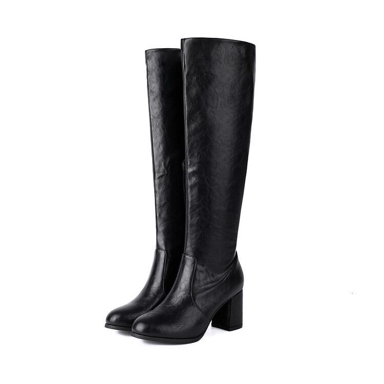 【Pre-sale | Ships In 15 Days】Fall Round Head Thick Heel High Heel Side Zipper Boots Woman_voghion.com