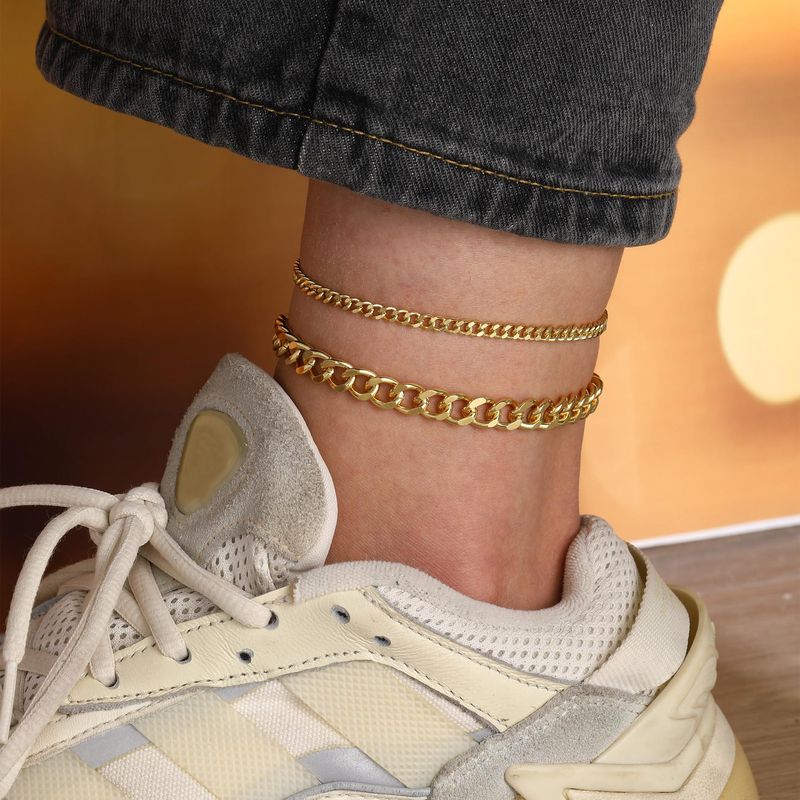 Nuova cavigliera cubana spessa in oro, set da 2 pezzi, semplice gioiello per piedi in acciaio inossidabile_voghion.com