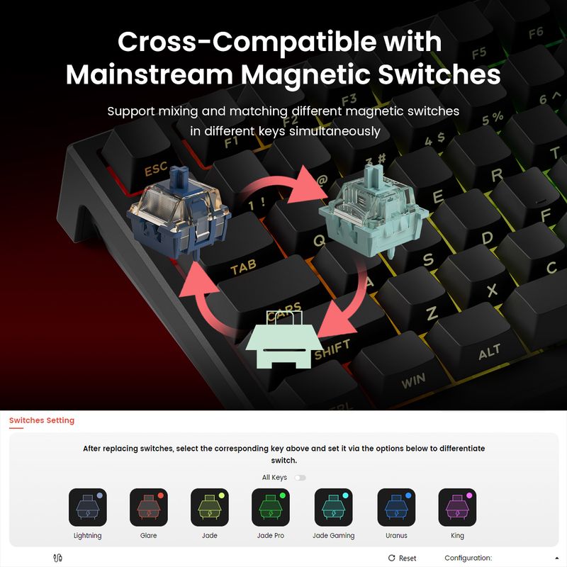 75% Gaming Keyboard With Magnetic Switches, Rapid Trigger, 0.005mm, 8K RGB Wired Esports Custom Keyboard For Gamers_voghion.com