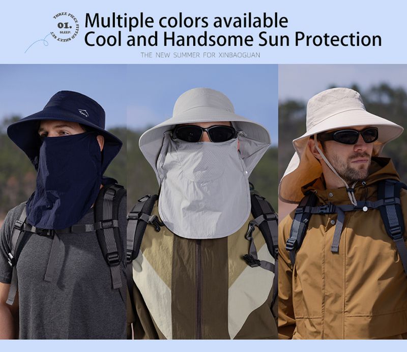Moda Xioguan 100% poliestere 4 primavera/estate maschera da pescatore all'aperto, cappello di protezione, cappello da sole a scialle a tesa larga_voghion.com