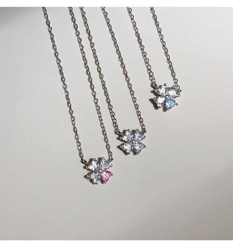 Four leaf clover necklace female trendy exquisite small temperament simple temperament s925 silver clavicle chain cold style necklace_voghion.com