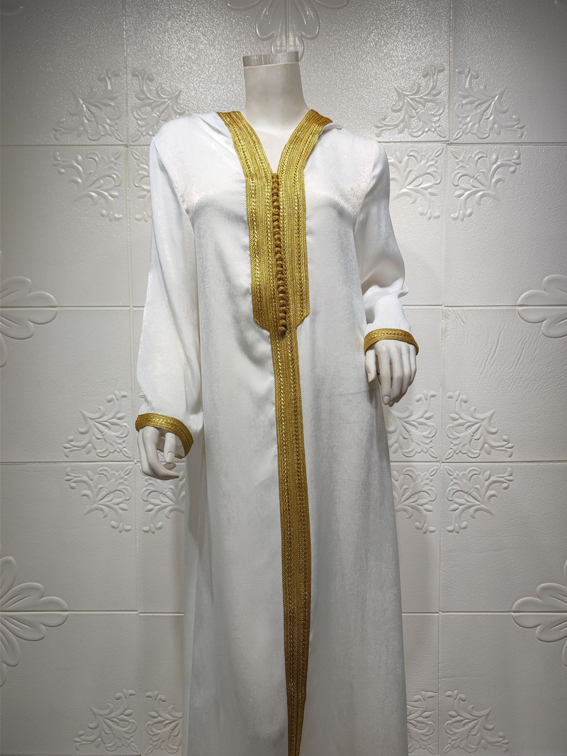 Abaya musulmano in camoscio con pizzo color champagne da donna Abaya maculato da donna_voghion.com