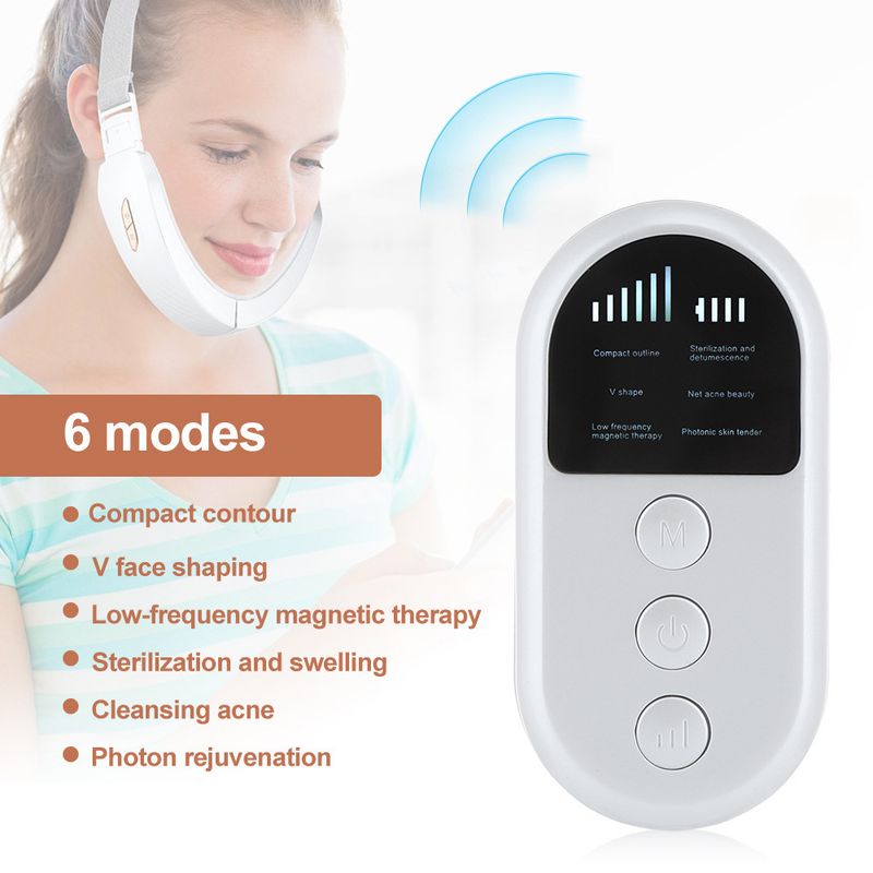 Herramienta de adelgazamiento facial con microcorriente, instrumento de belleza para rejuvenecimiento de papada con luz de color rojo y azul, vibración facial_voghion.com