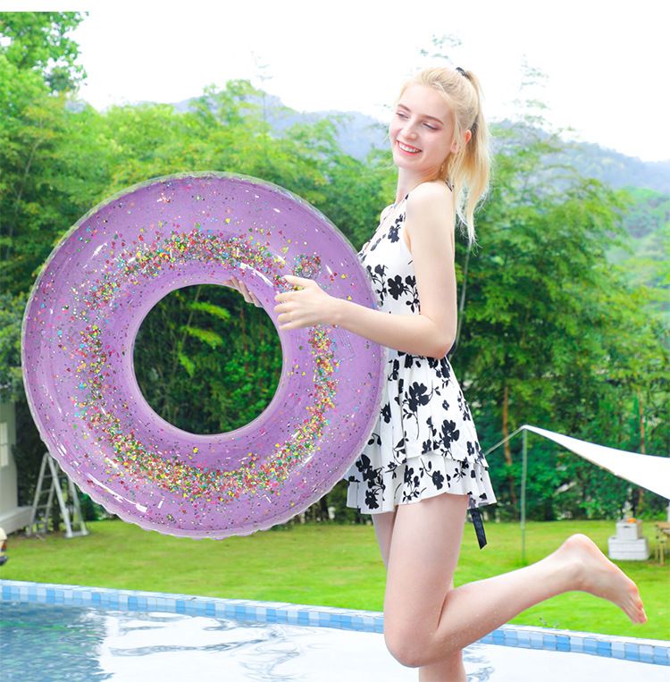 Glitzernder, transparenter, aufblasbarer Schwimmring für Erwachsene – verdickter Schwimmring mit Strasssteinen (rutschfestes Design, perfekt für Poolpartys und Strandurlaub)_voghion.com