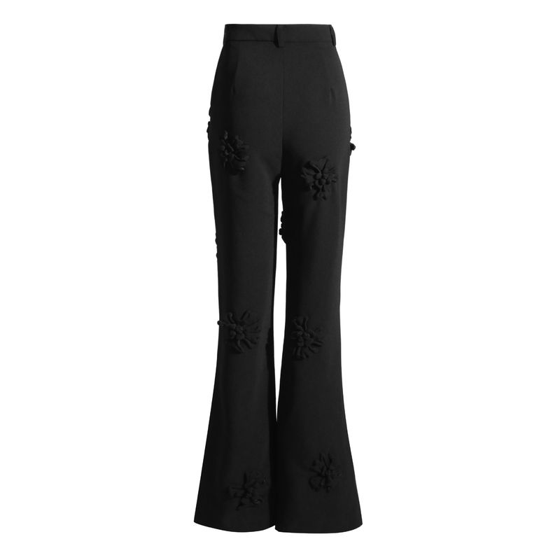 Women's Clothing Suit collar jacket micro-cropped pants three-dimensional floral embellishment suit_voghion.com