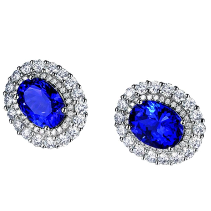 Luxury Fashion Colored Gemstone 6 Carat Tanzanite Stud Earrings Emerald Red Blue Diamond Set Gemstone Earrings Party Birthday Gift Anniversary Gift_voghion.com
