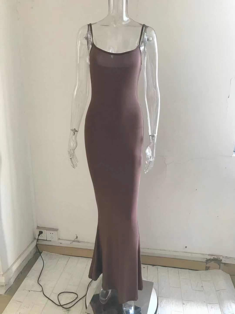 Abito lungo con bretelle slim casual da donna, alla moda, modello Skims_voghion.com