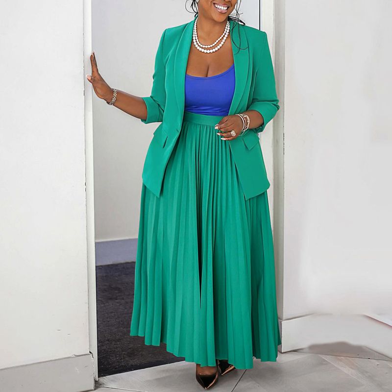 Ropa de mujer Moda Casual Ropa profesional Traje de dama Traje de falda plisada_voghion.com