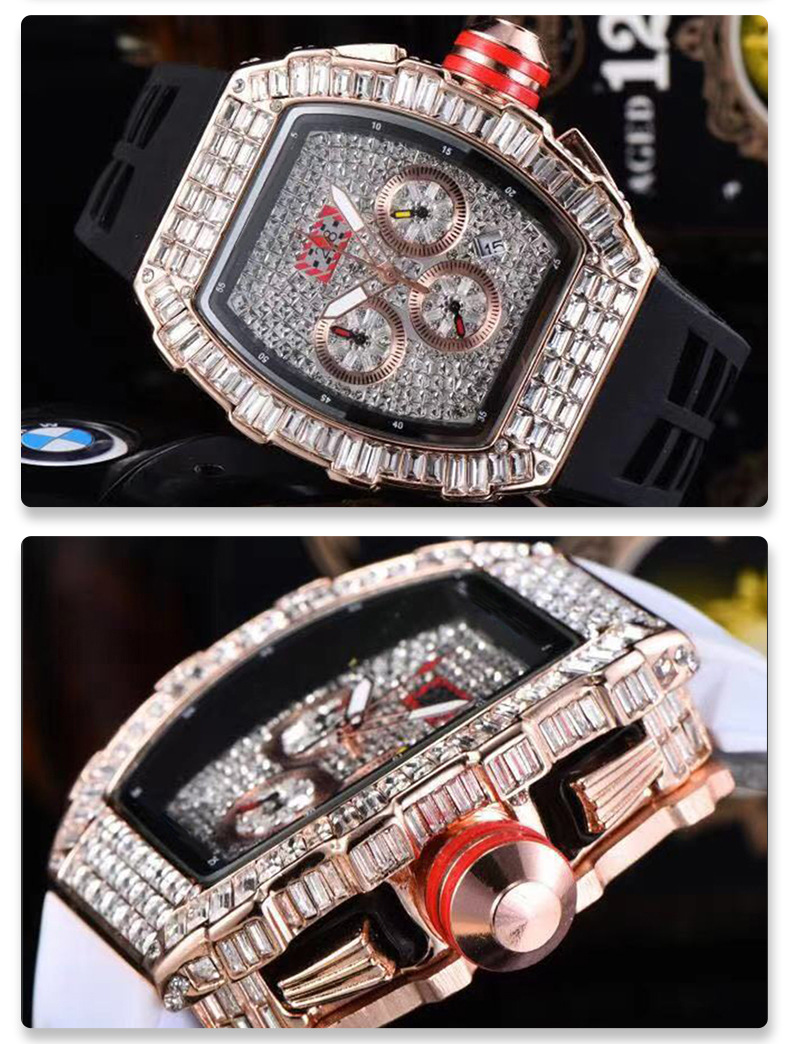 2023 Square Diamond Full Sky Star Biznesowy męski wielofunkcyjny kalendarz Six Pin Running Second Quartz Watch_voghion.com