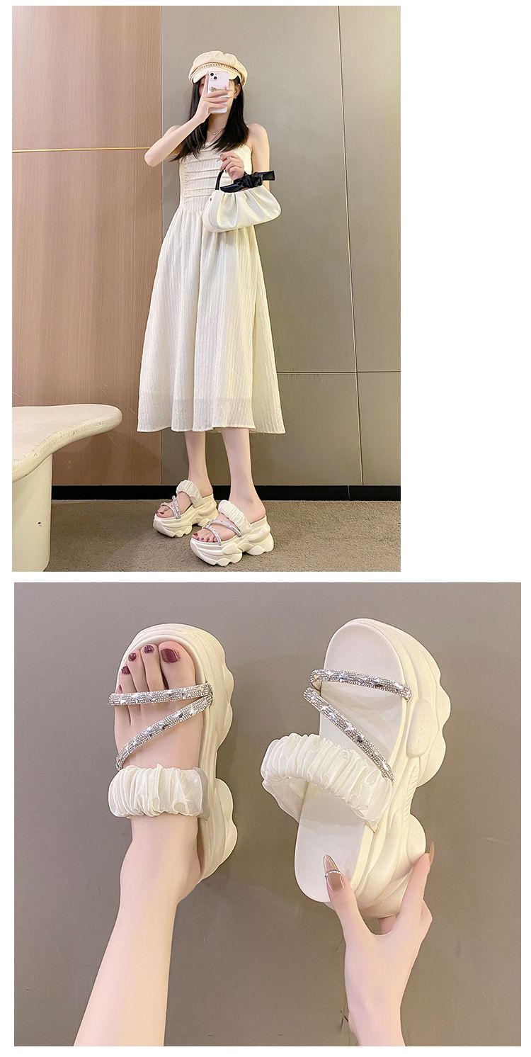 Mesh Wedge For Women, Summer New Korean Fashion Open-Toe One-Strap Beach Sandals, Trendy Outdoor Slippers_voghion.com