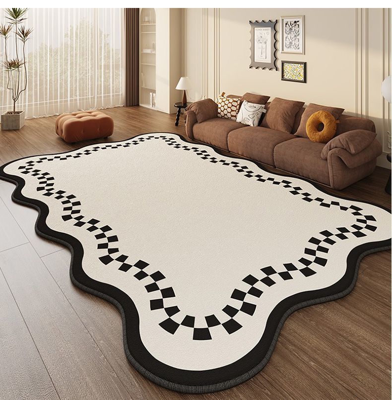 Living Room Carpet French Cream Style Wash-Free Wipeable 2024 New Model Bedroom Bedside Rug Irregular Large Area Floor_voghion.com