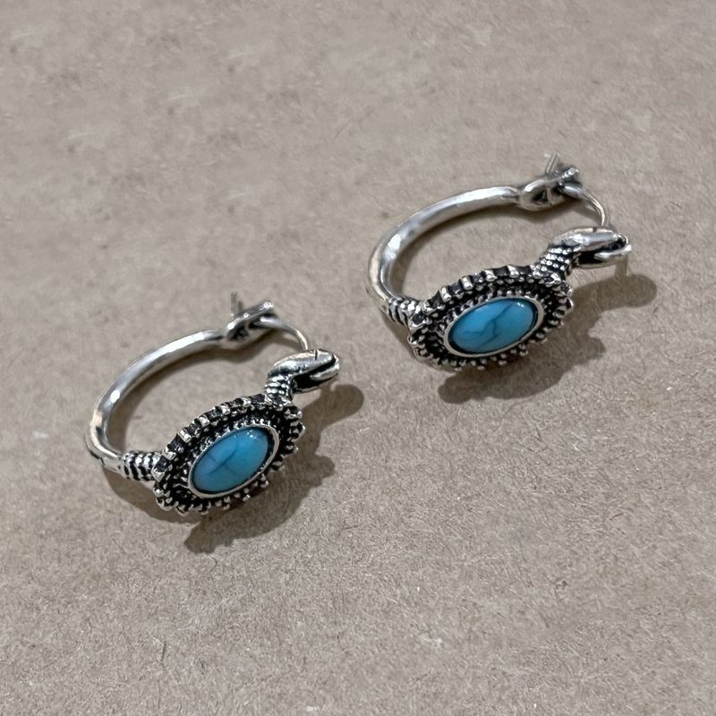 Hot Selling Fashion Turquoise Ear Clips Bohemian Style Oval Hoop Earrings_voghion.com
