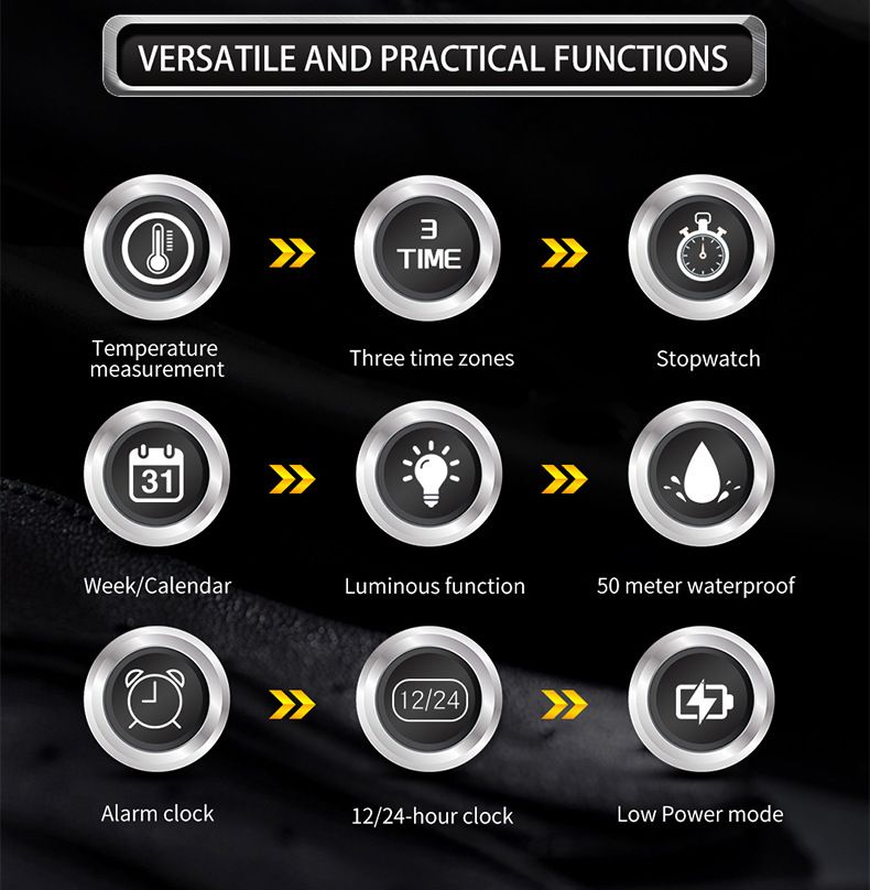 Multifunction Digital Sports Watch With Temperature Measurement, Dual Display, 50m Waterproof, Alarm, Stopwatch, Backlight For Men And Women_voghion.com