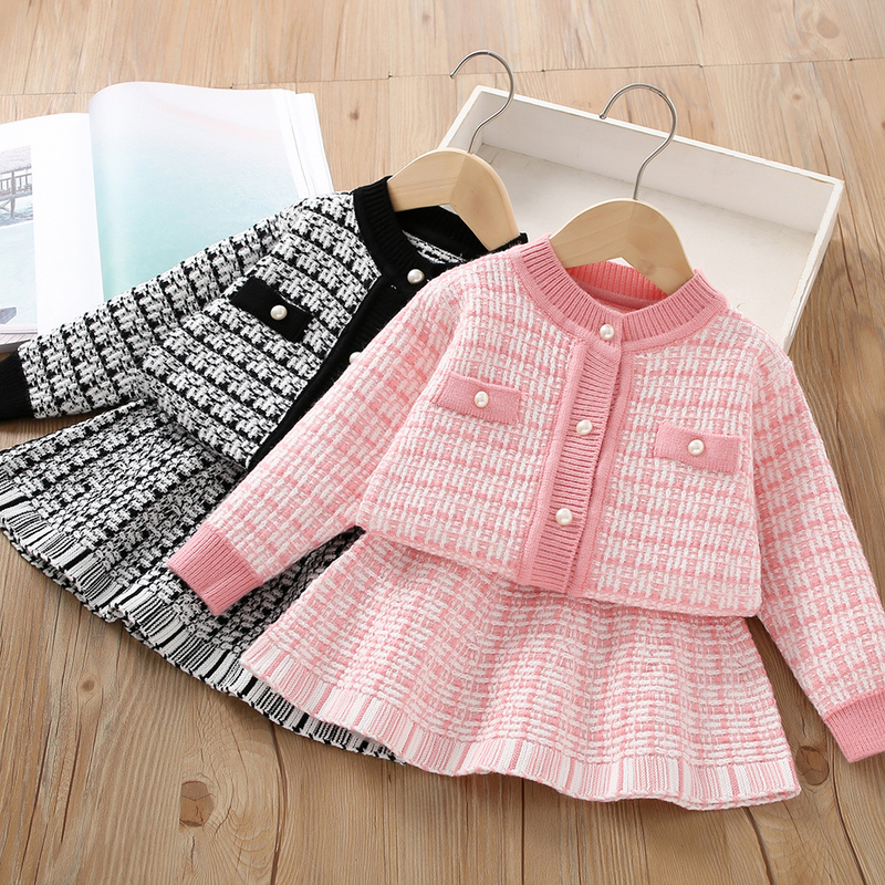 Girls' Sweater Set Foreign Style Small Fragrance Children's Clothing Red Knit Children Fashion Two-piece Set_voghion.com