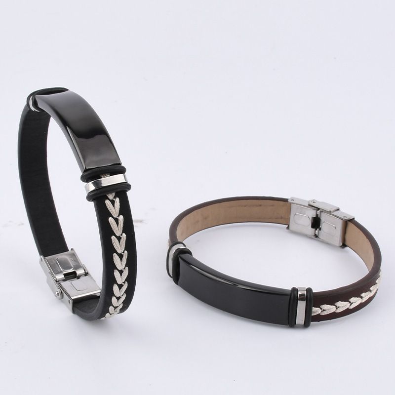 Bracciale unisex in acciaio inossidabile con incisione personalizzata in titanio, in corda intrecciata in pelle da uomo_voghion.com