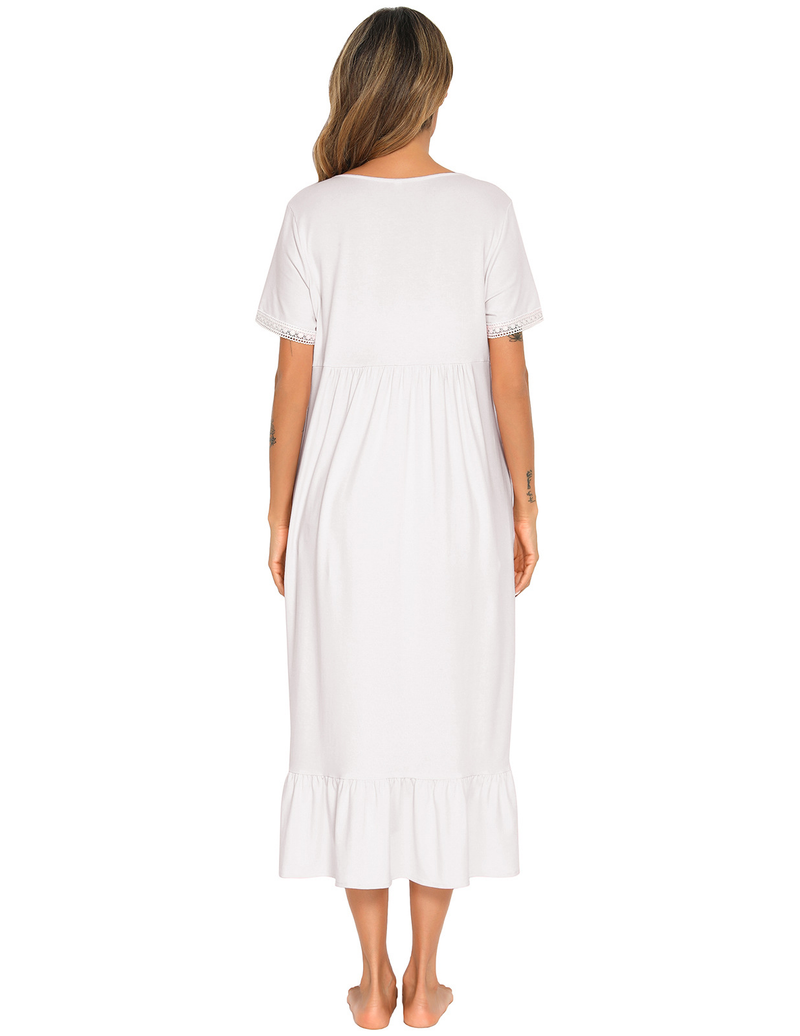 Pigiami da donna Pigiami a maniche corte Abito da principessa Camicia da notte bianca Abito per la casa_voghion.com