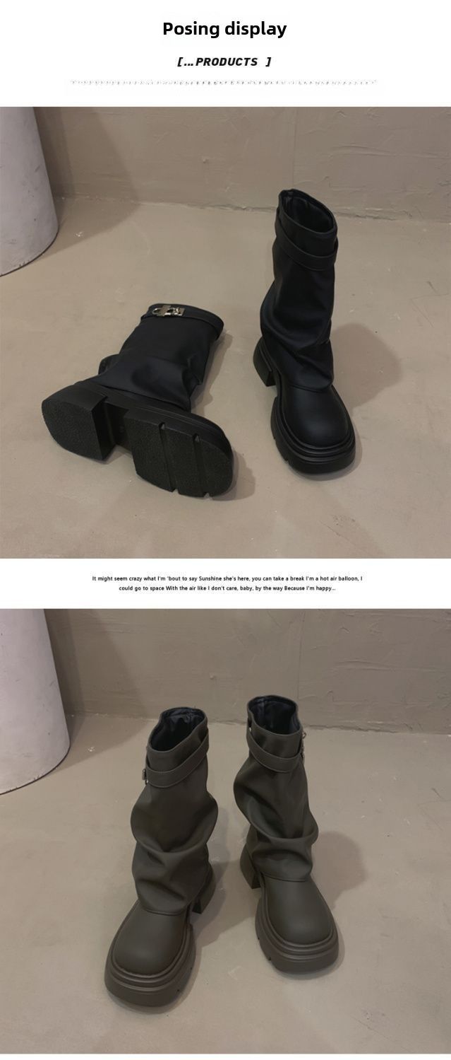 Internet Trendy Short Barrel Martin Boots Women's Autumn 2024 New Western Style Fashionable Spice Girls Retro All-match Thick Bottom Pants Boots_voghion.com