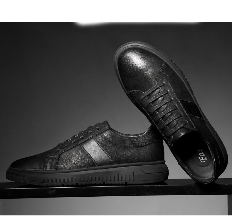 Men's Round Head Two-layer Cowhide Retro Men's Shallow Mouth Front Strap-up Flat Heel Board Shoes Men's Sports Shoes_voghion.com