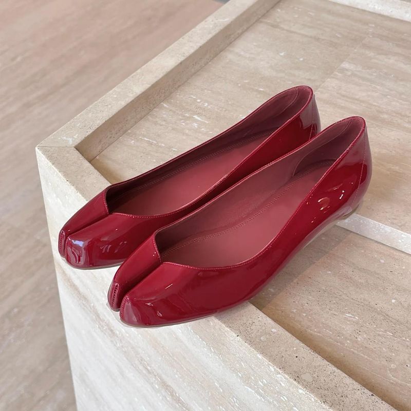 Sheepskin Version~French Red Genuine Leather Split Toe For Women's Spring New Soft Soled Mary Jane Single Ballet Flat_voghion.com