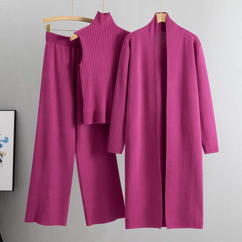 Autunno Inverno Nuovo Stile Lazy Maglia Senza Maniche Maglione Cardigan Pantaloni Set Tre Pezzi_voghion.com