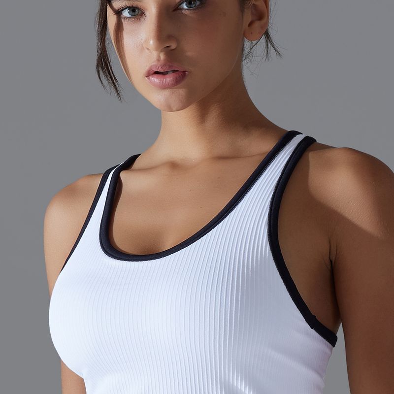 Gilet lungo a forma di I, aderente, in filo di colore unito, ad alta elasticità, sportivo, da corsa, fitness, yoga, da donna_voghion.com