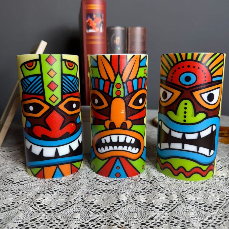 Bougies électroniques d'Halloween transfrontalières, masques Tiki, impression de télécommande de bar, électronique LED de décoration intérieure_voghion.com