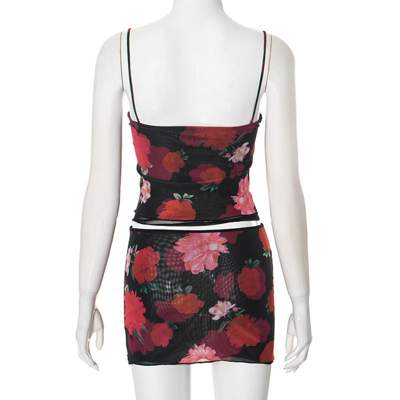 D24ST1252024 New Sexy Suspender Printed Double-layer Lace Top Slim Fit Hip Hugging Short Skirt Set_voghion.com