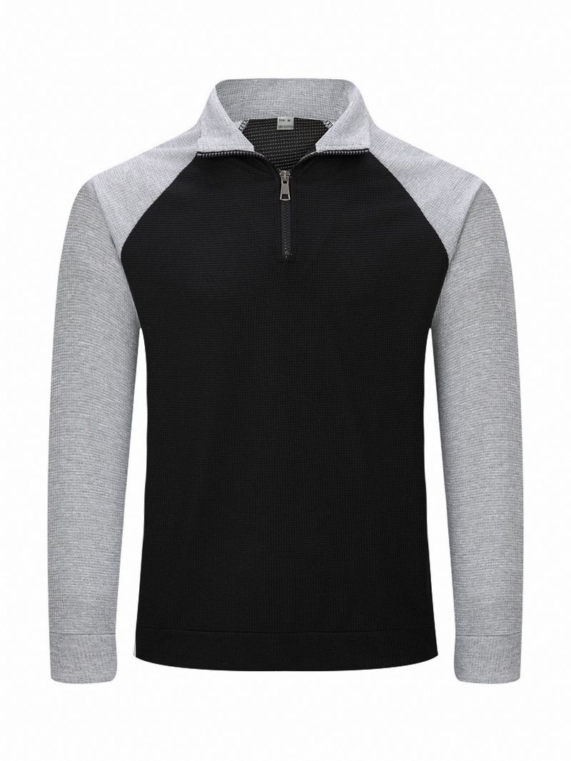 Pullover-Sweatshirt mit halbem Reißverschluss und Stehkragen für Herren – Stilvolles Farbblockdesign für Freizeit- und Aktivkleidung (Weiß, Grau, Orange, Khaki)_voghion.com