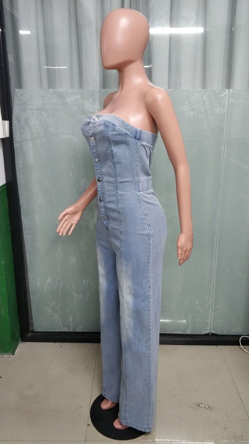 Sieviešu apģērbi Fashion Tube Top Sieviešu Slim Fit džinsa kombinezons ar platām kājām_voghion.com