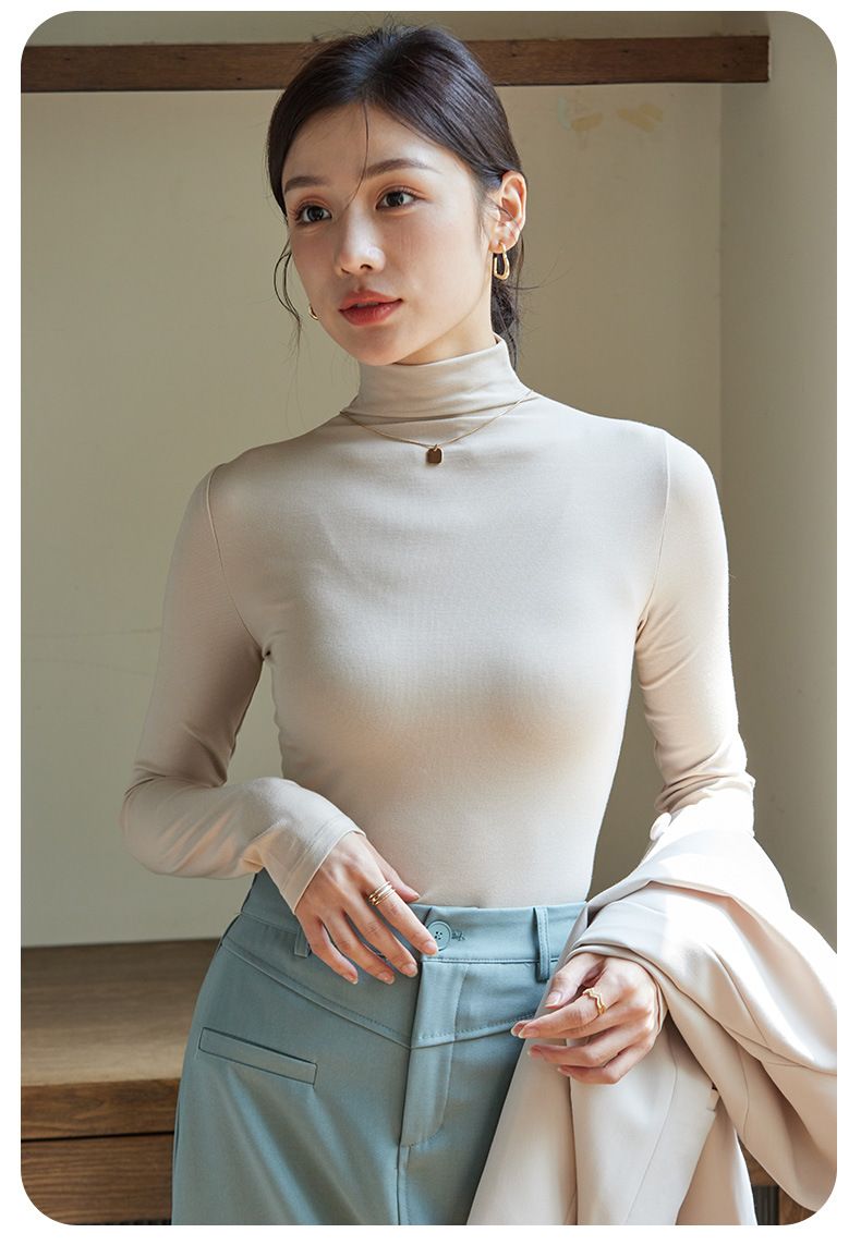 Women's Thermal Turtleneck T-Shirt Double-Sided Velvet Fleece Warm Base Layer Top For Casual & Layering_voghion.com