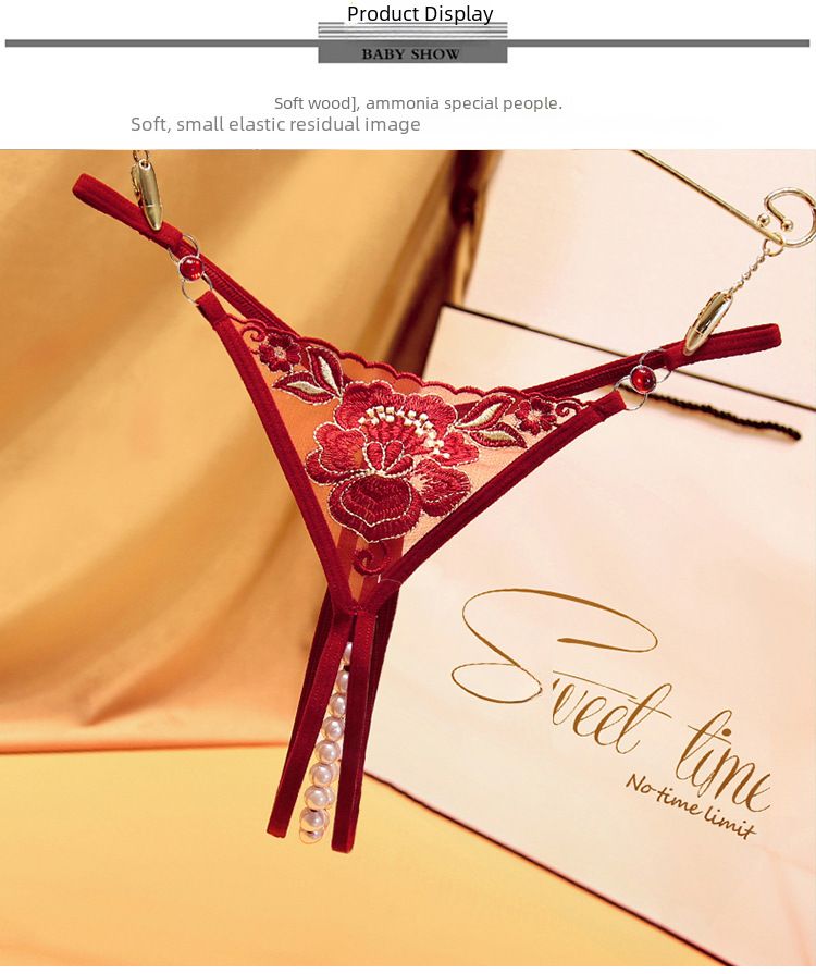 Svart stil förföriska diamantaccessoarer stringtrosa kvinnors genomskinliga broderade pärlor öppen gren gratis sexiga underkläder 2270_voghion.com