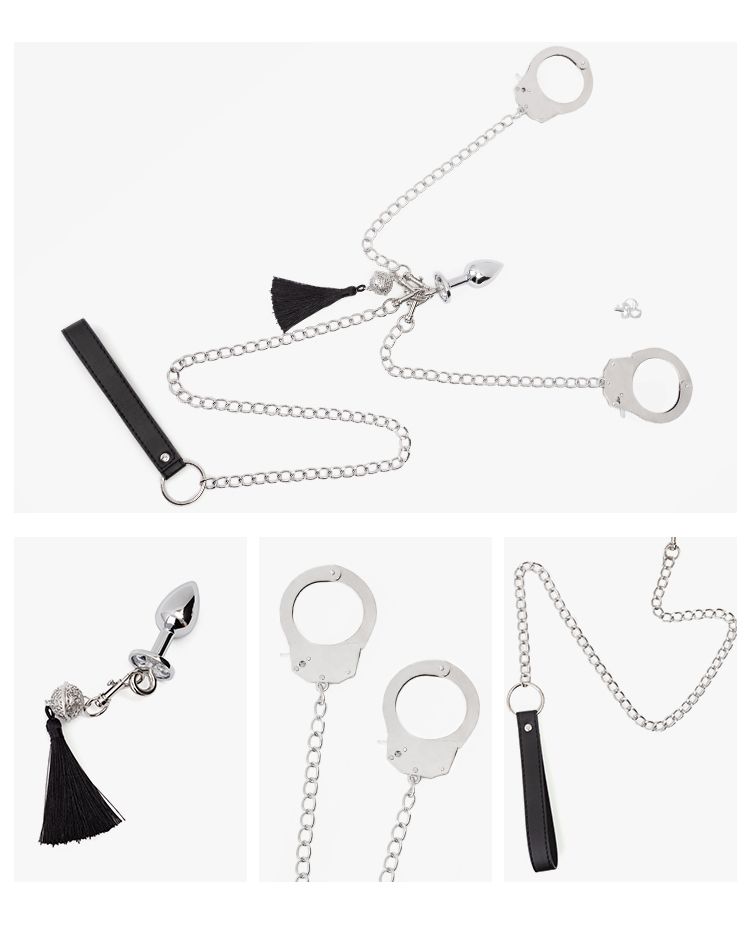 Black Wolf Metal With Brushes Crystal Beads Plug Handcuffs Prostate Massager Anal Vibrator Adult Toys Sex Store_voghion.com