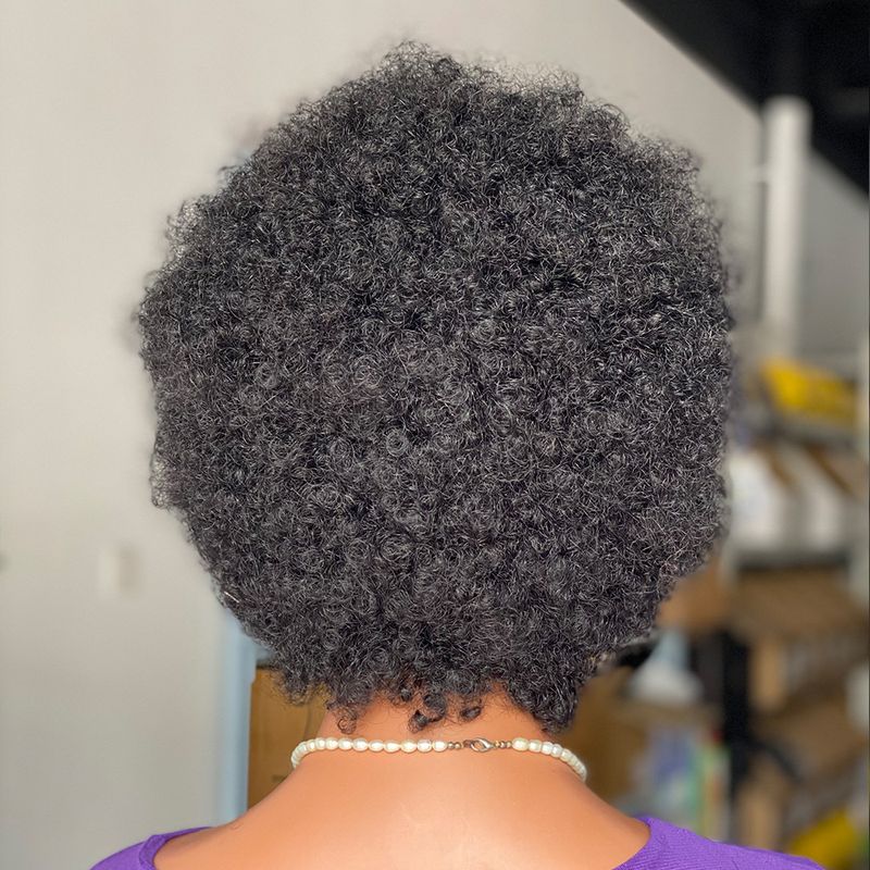 Geflochtene Afro-Perücke, 100 % Echthaar-Perücke, Echthaar-Spitzenperücke, kurzer Bob, Pixie-Bob, geflochtenes Haar_voghion.com