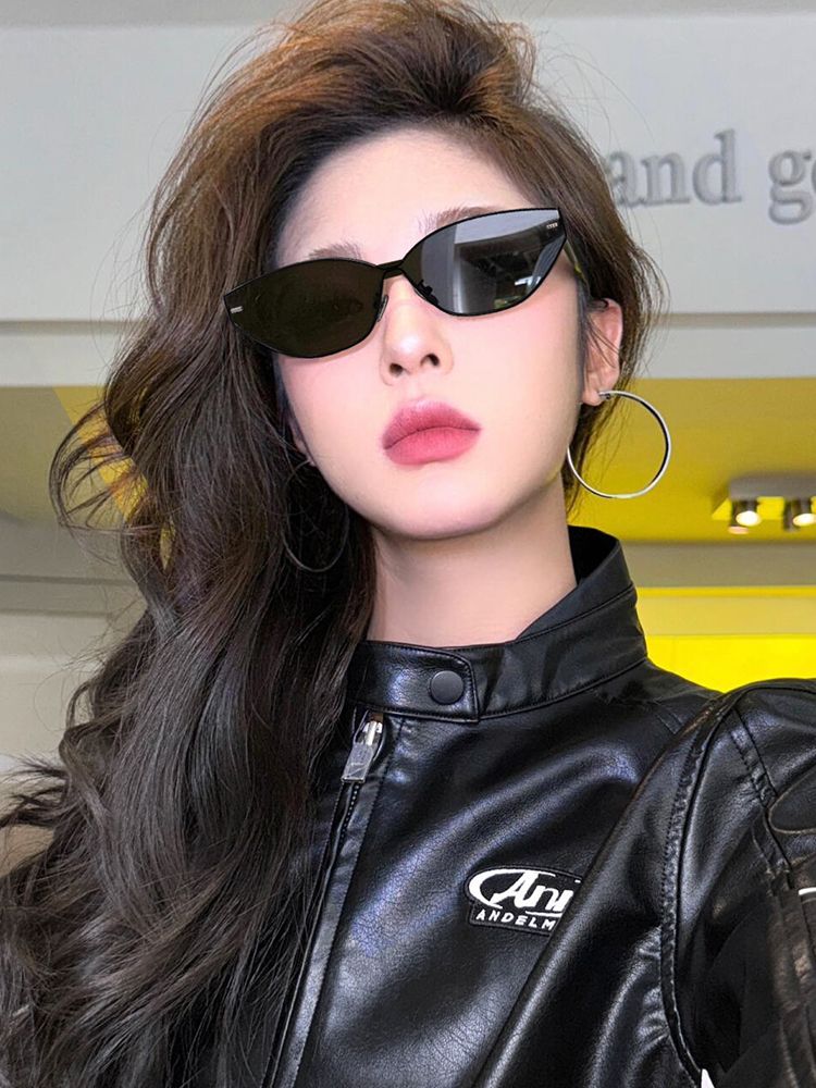 LazyZoom European And American Personalized Metal Frame Cats' Eye Female Fancy Modern Small Brown Mirror 2025 New Sunglasses_voghion.com