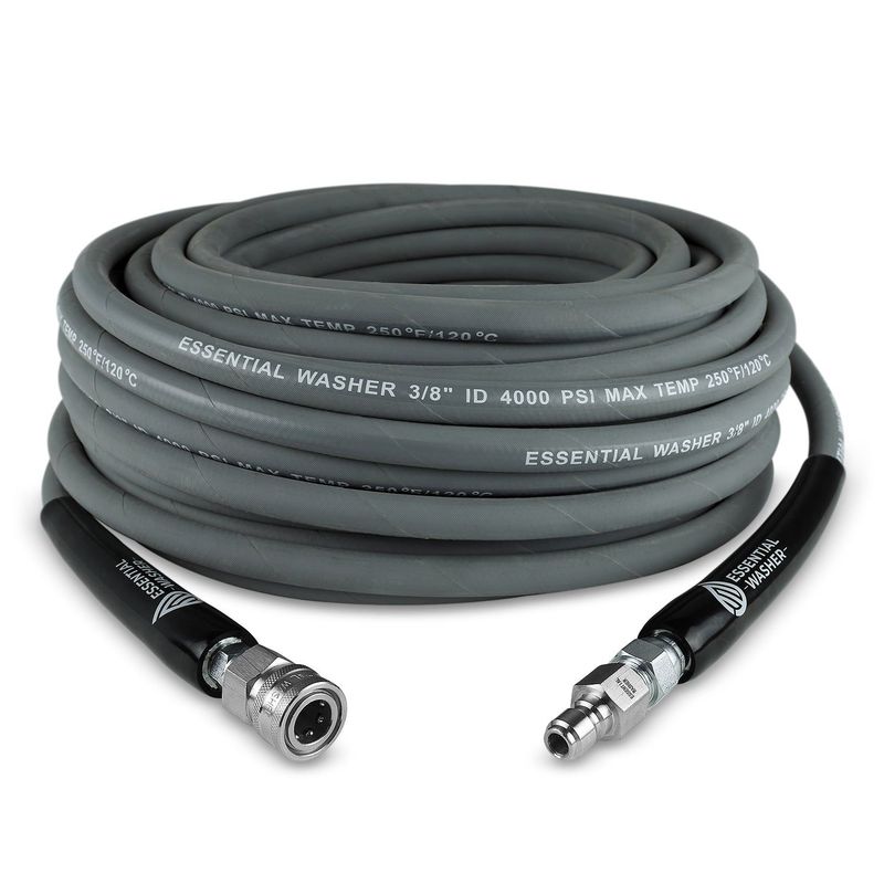 100 FT Grey Pressure Washer Hose | 3/8" Flexibility With Stainless Steel Fittings_voghion.com