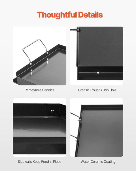 24x16 In Flat Top Griddle Carbon Steel Universal BBQ Grill Pan Cookware_voghion.com