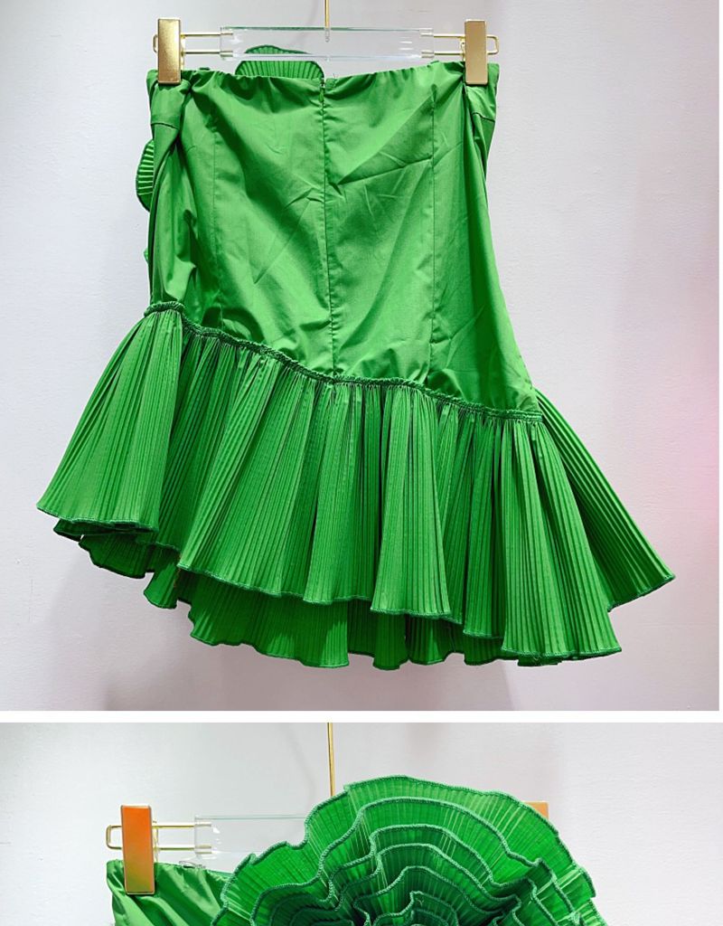 Women's three-dimensional large flower decoration tube top sleeveless shirt irregular hem pleated top_voghion.com