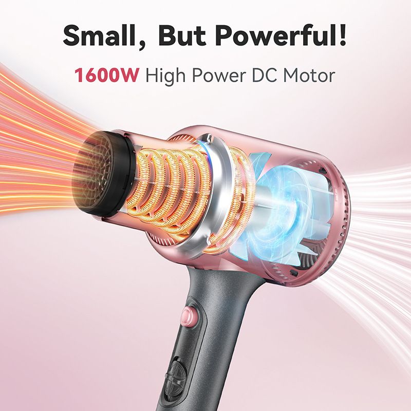 Haartrockner, Blown Away Ionen-Haartrockner für lockiges Haar mit Diffusor, 1199 W schnelltrocknender Föhn, 3 Aufsätze für alle Haartypen, leicht und leise, Roségold_voghion.com