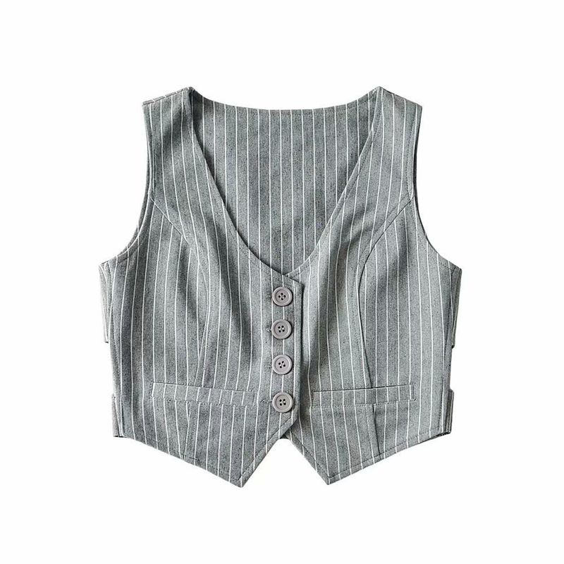 Autumn Women's Short Backless Double Layer Tie Vest + Striped Bodycon Mini Sexy Skirt Set_voghion.com