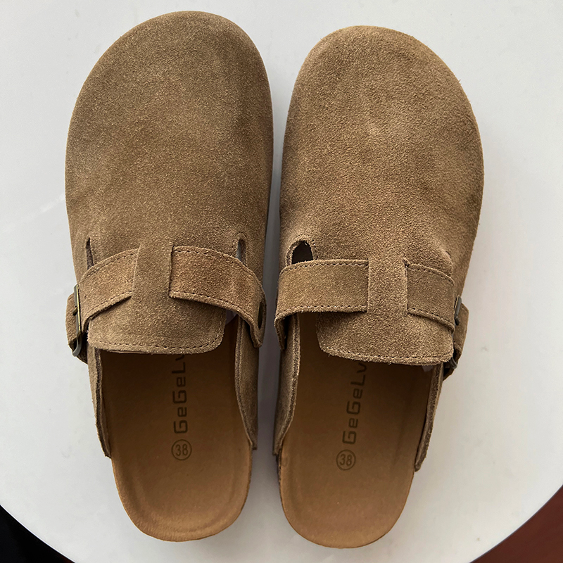 2023 sommer frauen Schuhe Closed Toe Runde Kappe Hausschuhe Kuh Wildleder Leder Clogs Schuhe für Frauen Retro Mode Garten mule Clog_voghion.com