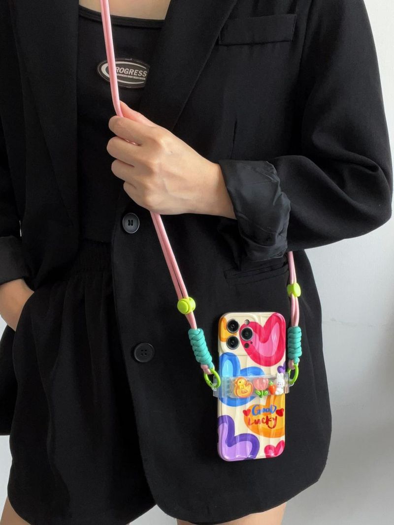 NeoGear Rainbow Color Heart Crossbody Case For 15/16 Pro IPhone 13 12 11 Trendy Wave Shockproof_voghion.com