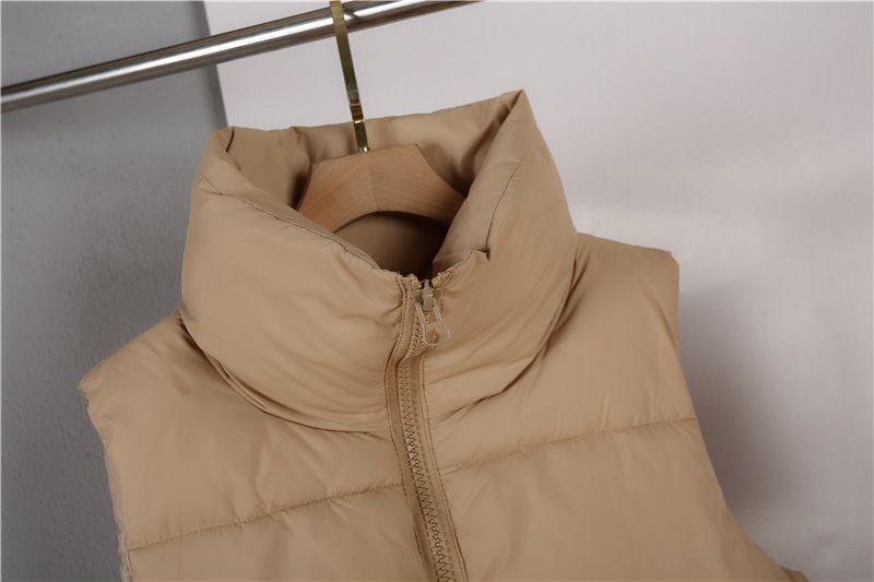 Gilet matelassé sans manches pour femme, col montant court avec cordon de serrage, léger et compressible, idéal pour l'automne/hiver, style décontracté et streetwear._voghion.com